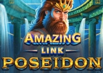 Striscione che presenta il gioco di slot Amazing Link Poseidon con grafica a tema oceanico e personaggio Poseidon