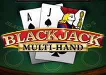 Striscione del gioco Blackjack Multi-Hand che mostra mani multiple di carte su un tavolo di feltro verde.