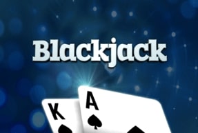 Blackjack game banner displaying cards and chips on a casino table.