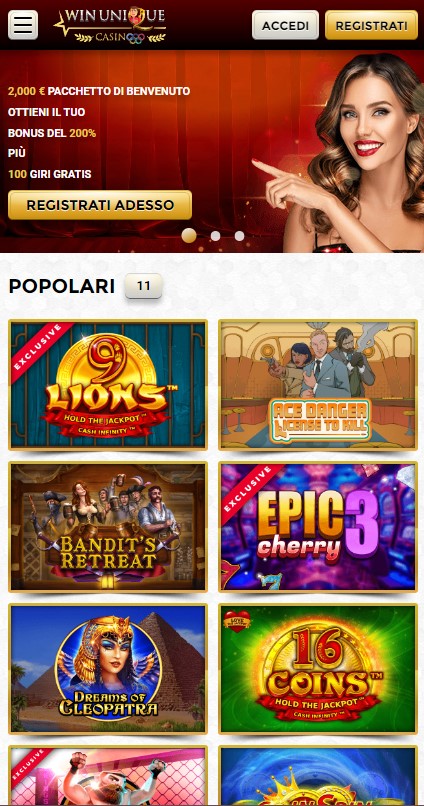 App mobile di Unique Casino: giocate in movimento