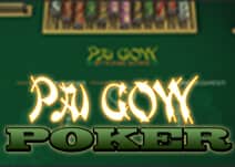 Banner for poker game with tropical-themed casino graphics.