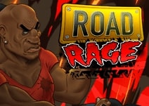 Road Rage slot game banner with intense car chase and racing graphics