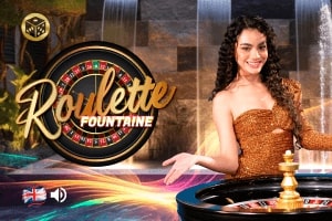 Banner per il gioco Roulette Fountaine con elegante fontana e ruota della roulette.