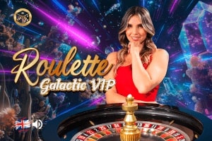 Banner del gioco Roulette Galactic VIP con grafica a tema spaziale ed elementi VIP.