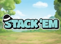 Stack Em slot game banner featuring colorful block characters and vibrant graphics.