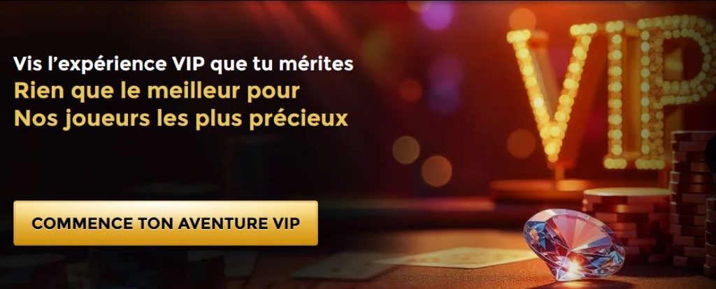  Salle de casino élégante avec jetons, diamant et l’inscription VIP lumineuse, illustrant le prestige et les avantages du programme VIP Unique Casino.